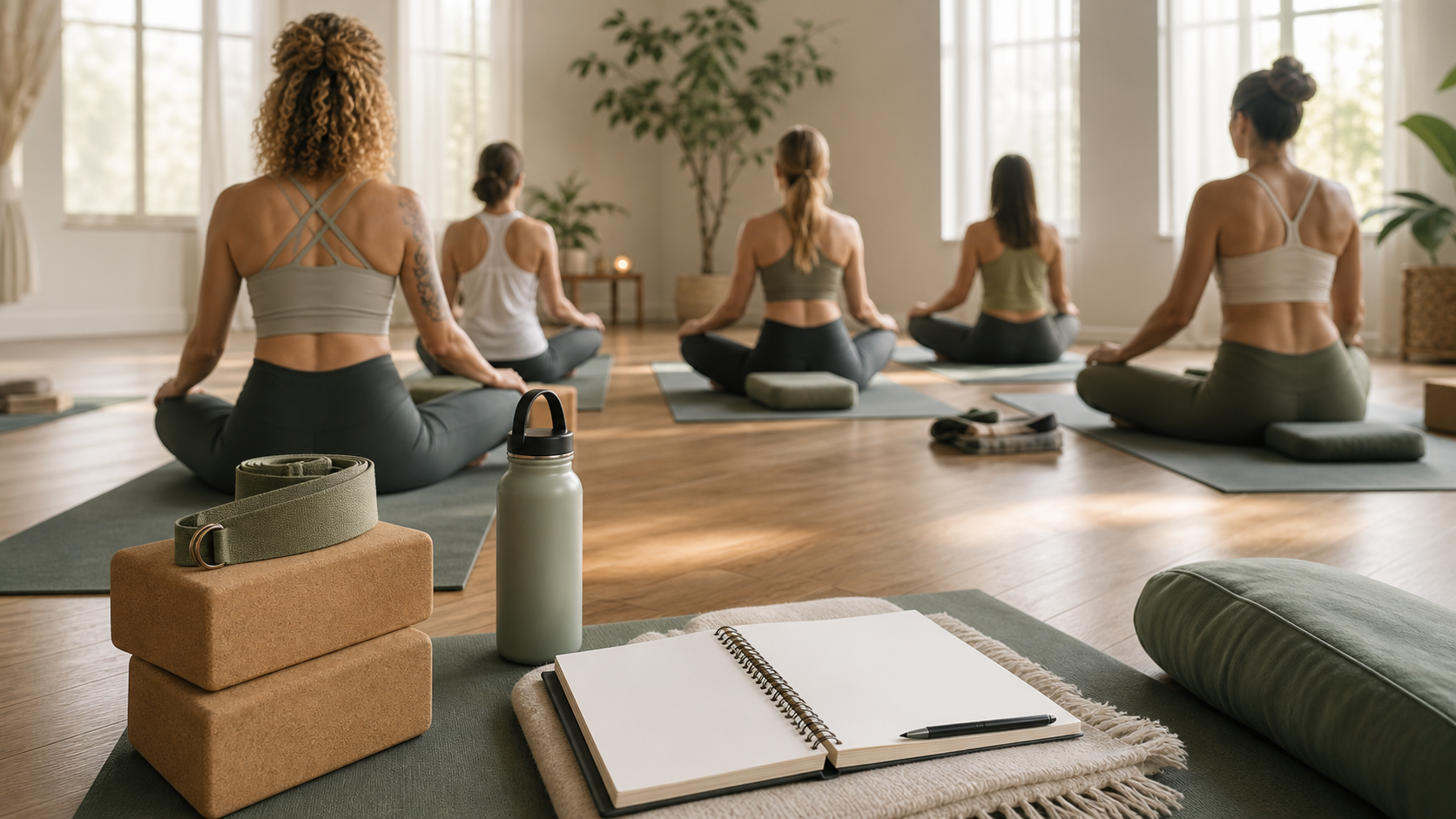 Illustrative editorial scene for yoga & mindful movement
